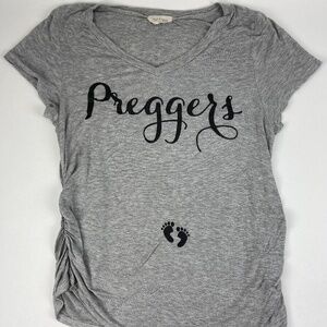 French Pastry Maternity Tshirt Womens Large Gray Vneck Cinched Sides Preggers